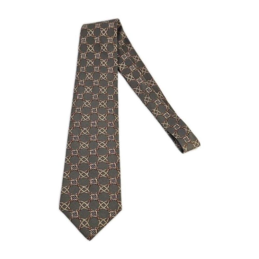 Vintage Claybrooke Men's 100% Silk Tie‎ Greyish/Gold Chain Rope Motif Preppy